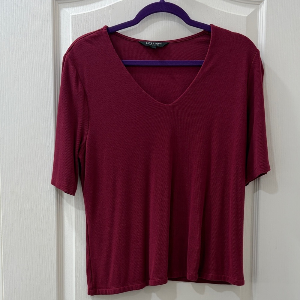 Lively Deep raspberry V-Neck Short Sleeve Tee